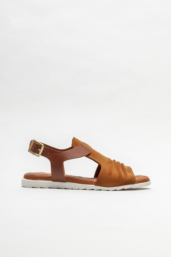 Taba deri düz kadın sandalet - Elle Shoes