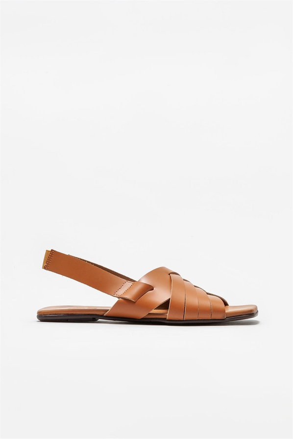 Taba deri düz kadın sandalet - Elle Shoes