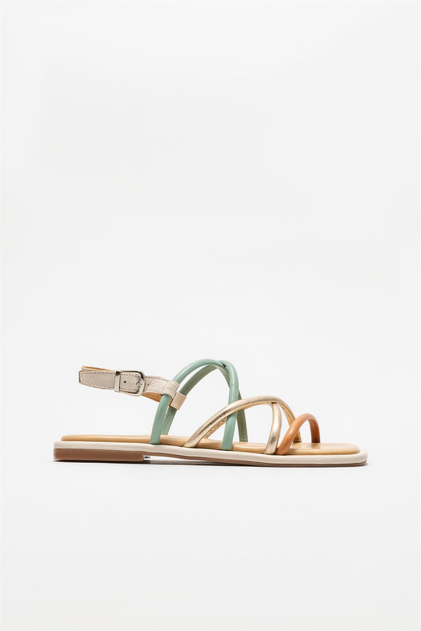 Taba deri düz kadın sandalet - Elle Shoes