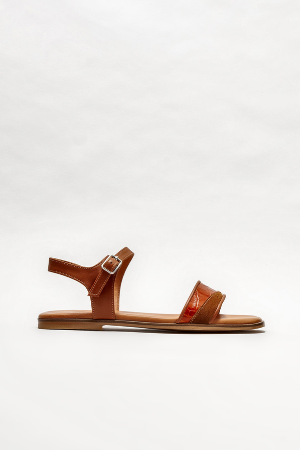 Taba deri düz kadın sandalet - Elle Shoes