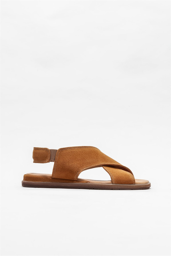 Taba deri düz kadın sandalet - Elle Shoes