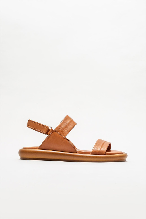 Taba deri düz kadın sandalet - Elle Shoes