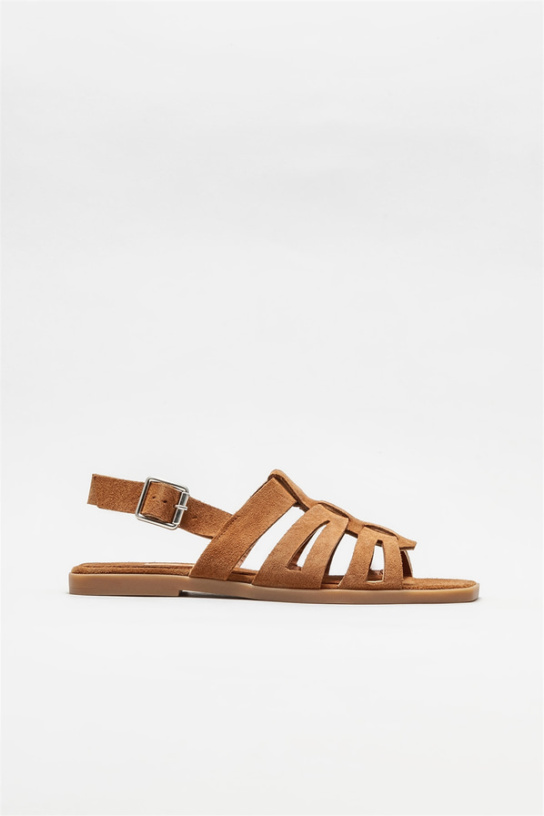Taba deri düz kadın sandalet - Elle Shoes
