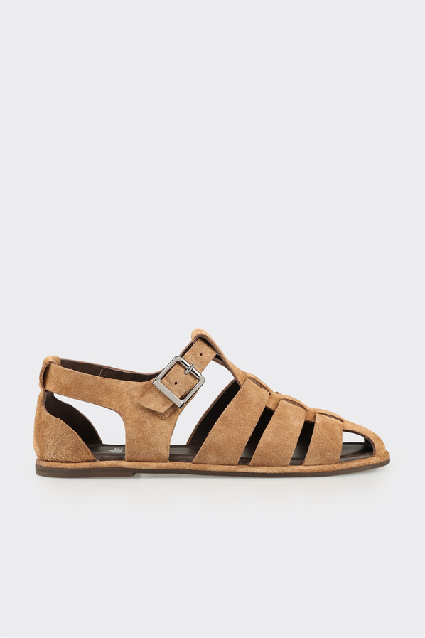 Taba deri düz kadın sandalet - Elle Shoes