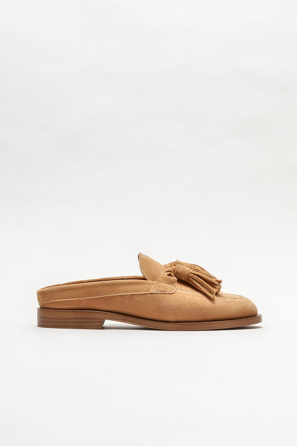 Taba deri düz kadın terlik - Elle Shoes