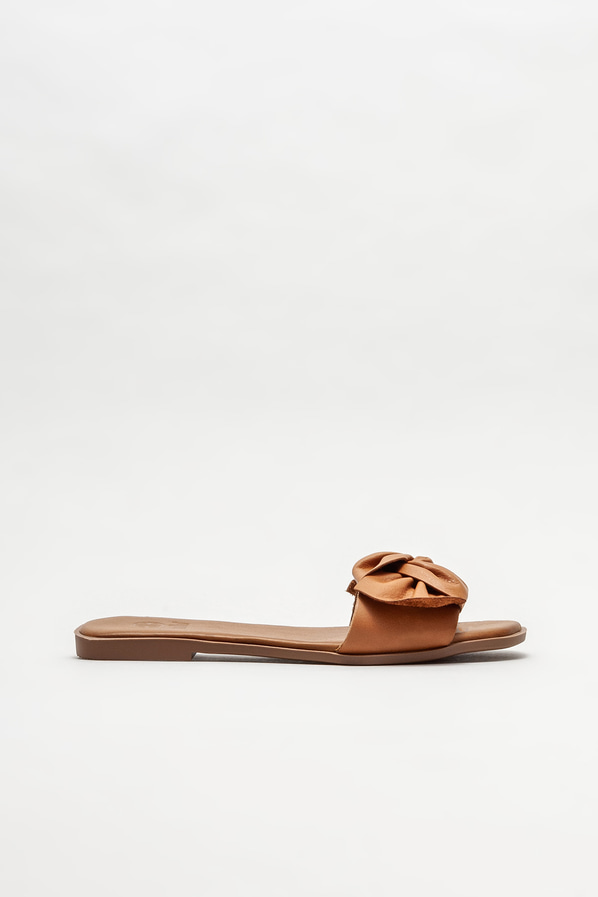 Taba deri düz kadın terlik - Elle Shoes