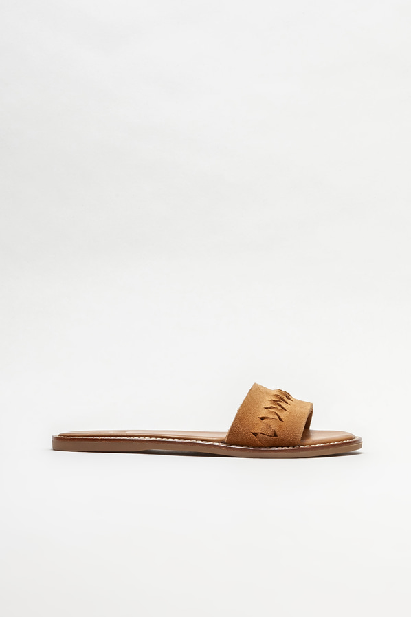 Taba deri düz kadın terlik - Elle Shoes