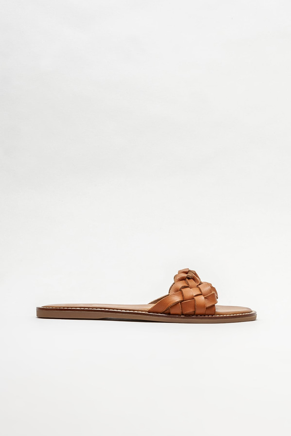 Taba deri düz kadın terlik - Elle Shoes