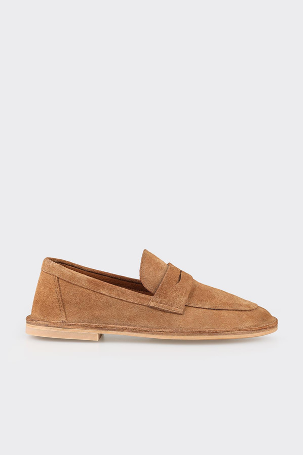 Taba kahve deri kadın loafer, ofis stili için - Elle Shoes