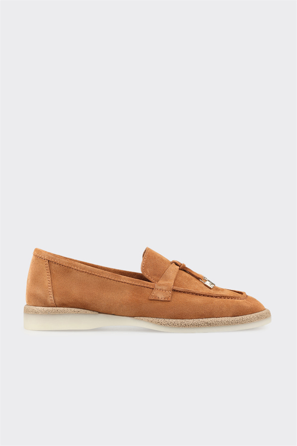 Taba deri kadın loafer, günlük kullanım için - Elle Shoes