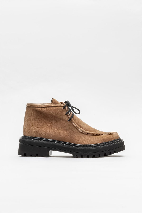 Taba deri düz kadın bot, günlük kullanım için - Elle Shoes