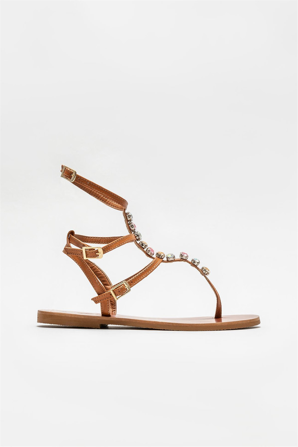 Taba deri kadın sandalet - Elle Shoes