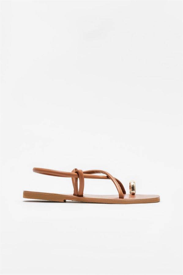 Taba deri kadın sandalet, rahat kullanım için - Elle Shoes