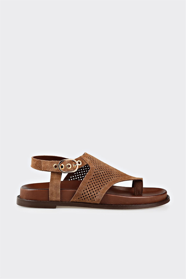 Taba deri yumuşak dokulu kadın sandalet - Elle Shoes