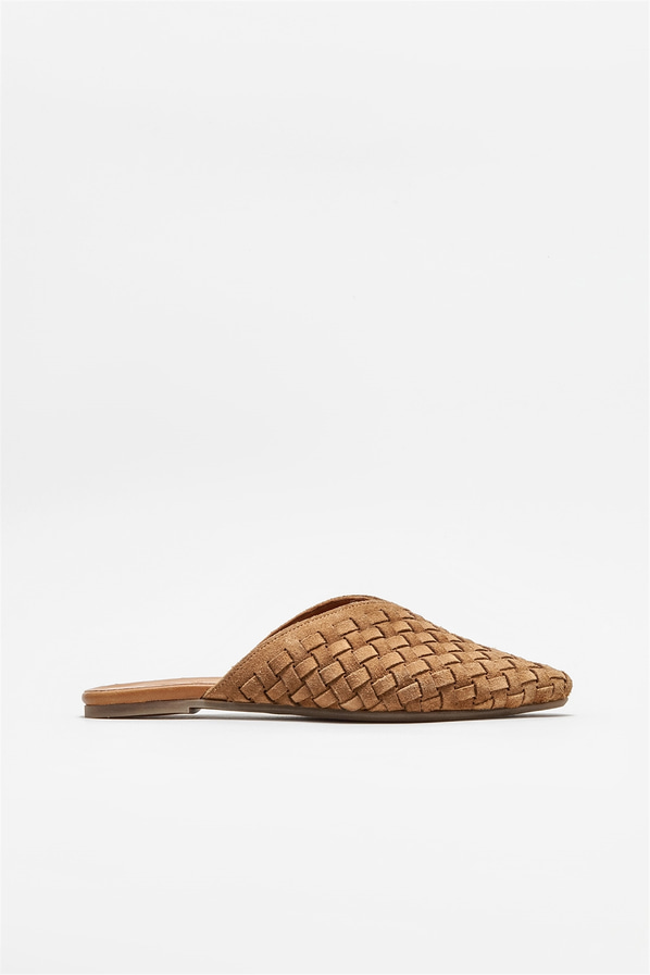 Taba deri kadın düz terlik - Elle Shoes