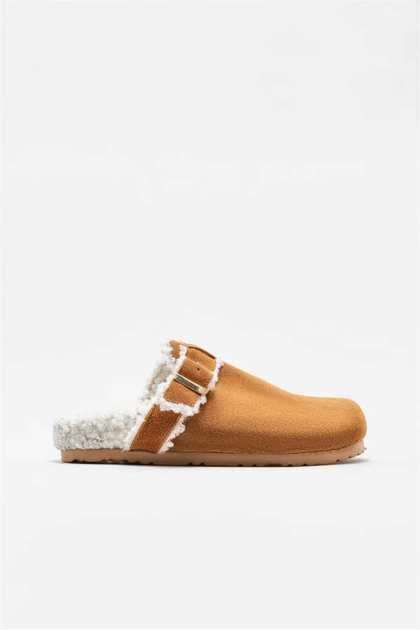 Taba deri kadın düz terlik - Elle Shoes