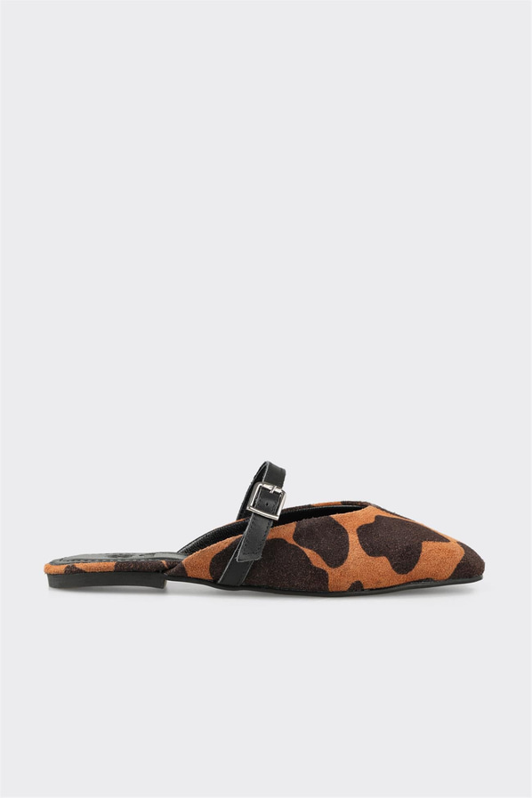 Taba deri kadın terlik, ofis stili için - Elle Shoes