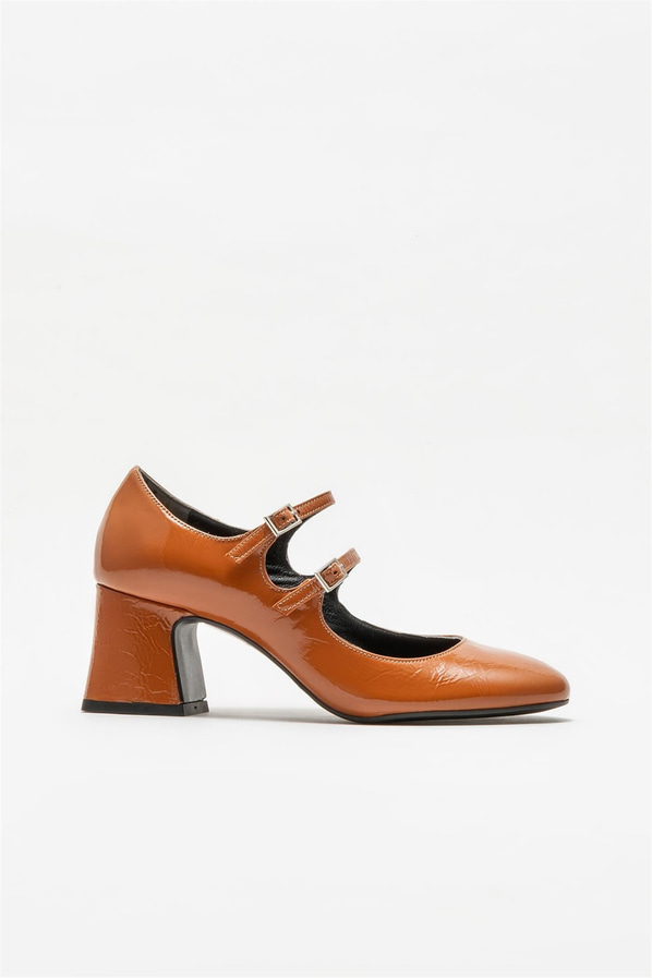 Taba deri topuklu kadın ayakkabı - Elle Shoes