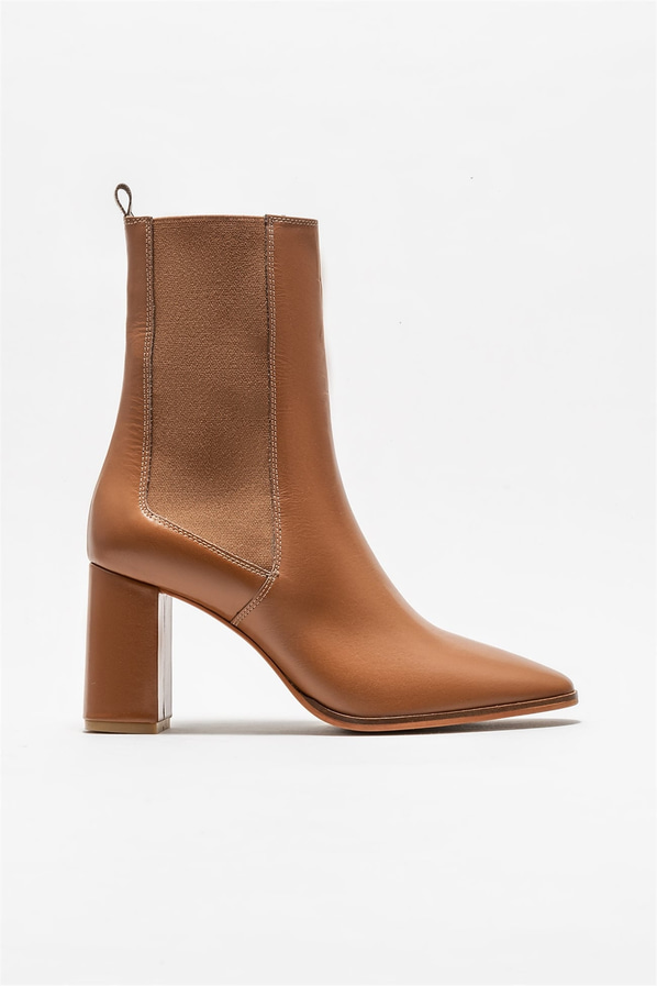 Taba deri topuklu kadın bot - Elle Shoes