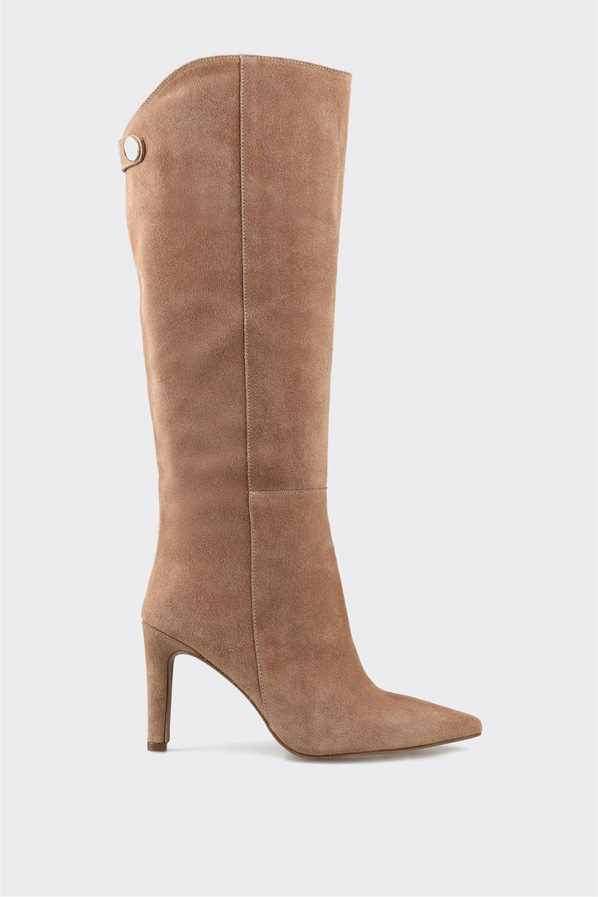 Taba deri topuklu kadın çizme - Elle Shoes