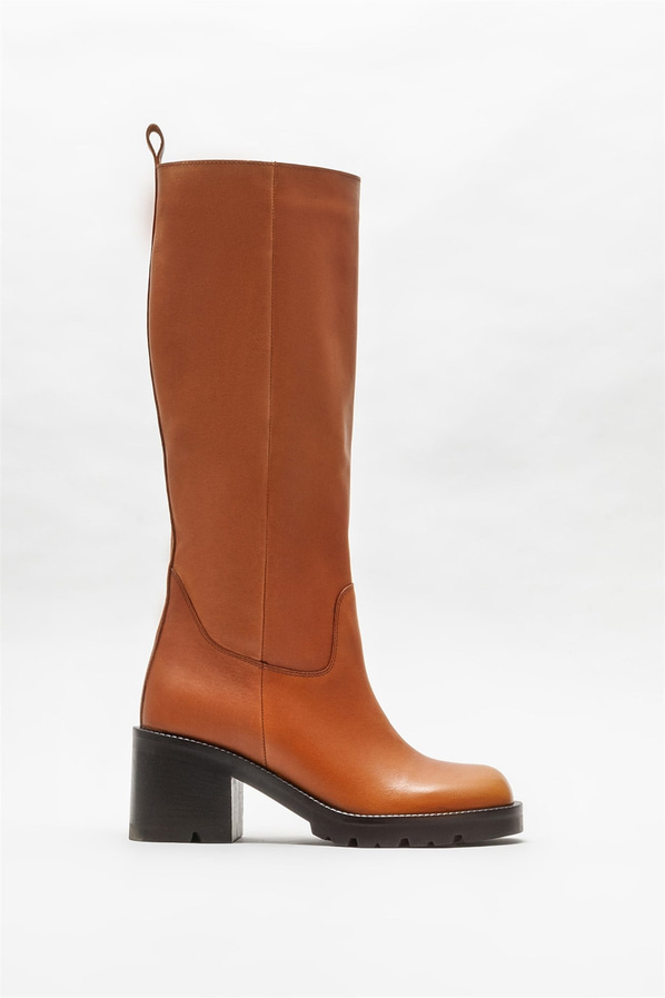Taba deri topuklu kadın çizme - Elle Shoes