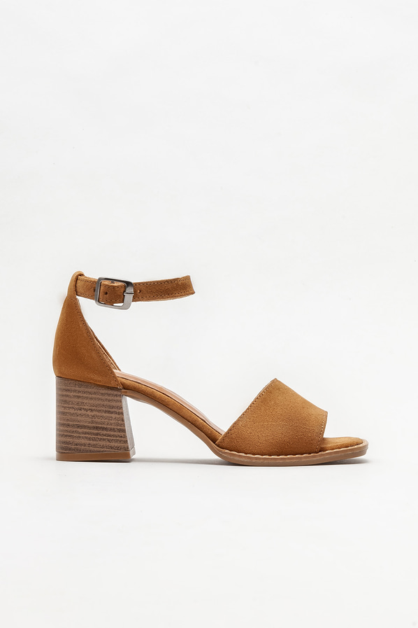 Taba deri topuklu kadın sandalet - Elle Shoes