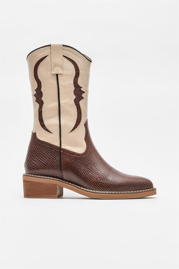 Taba deri kadın bot - Elle Shoes