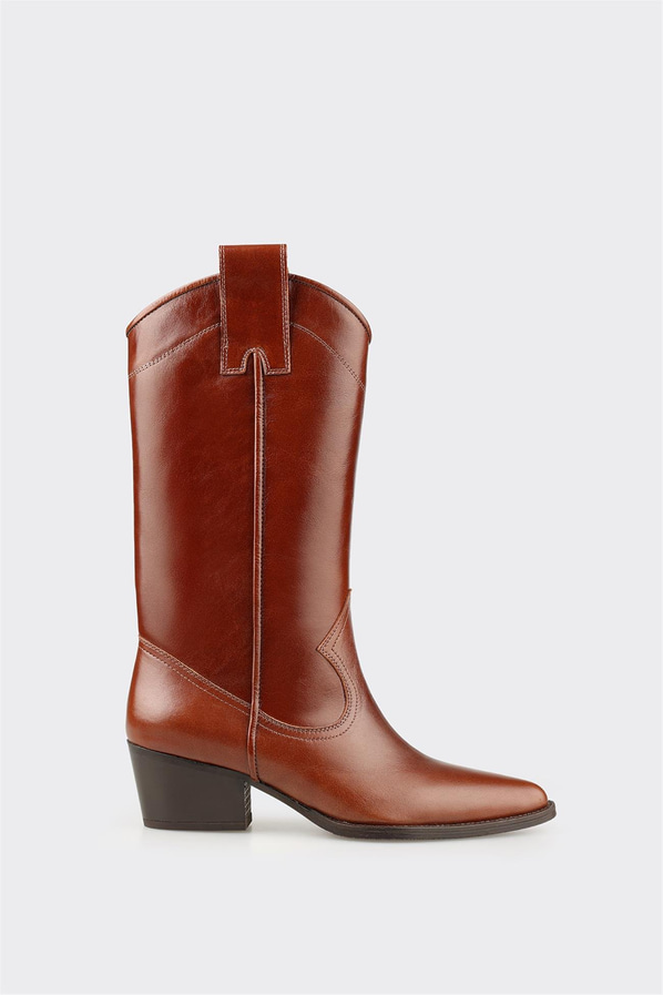 Taba Deri Kadın Western Çizme
