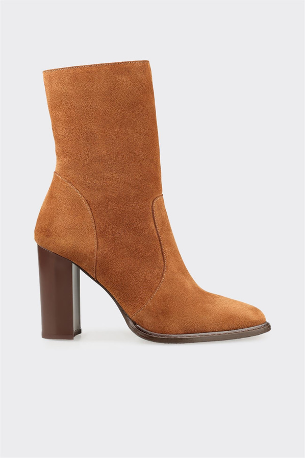 Taba Deri Kadın Yüksek Topuk Bot