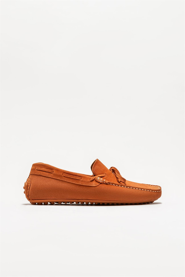 Turuncu deri erkek loafer, günlük kullanım için - Elle Shoes
