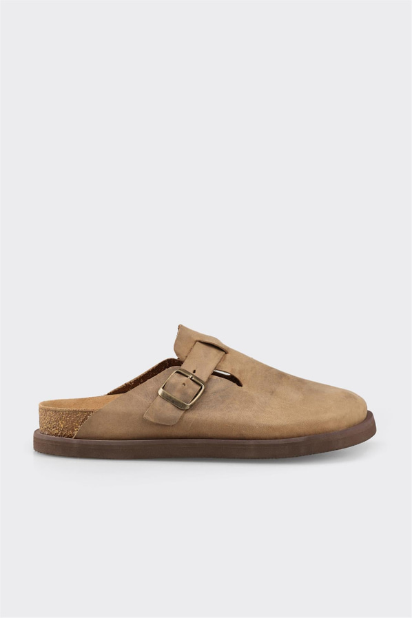 Vizon kahve deri yumuşak dokulu erkek terlik - Elle Shoes