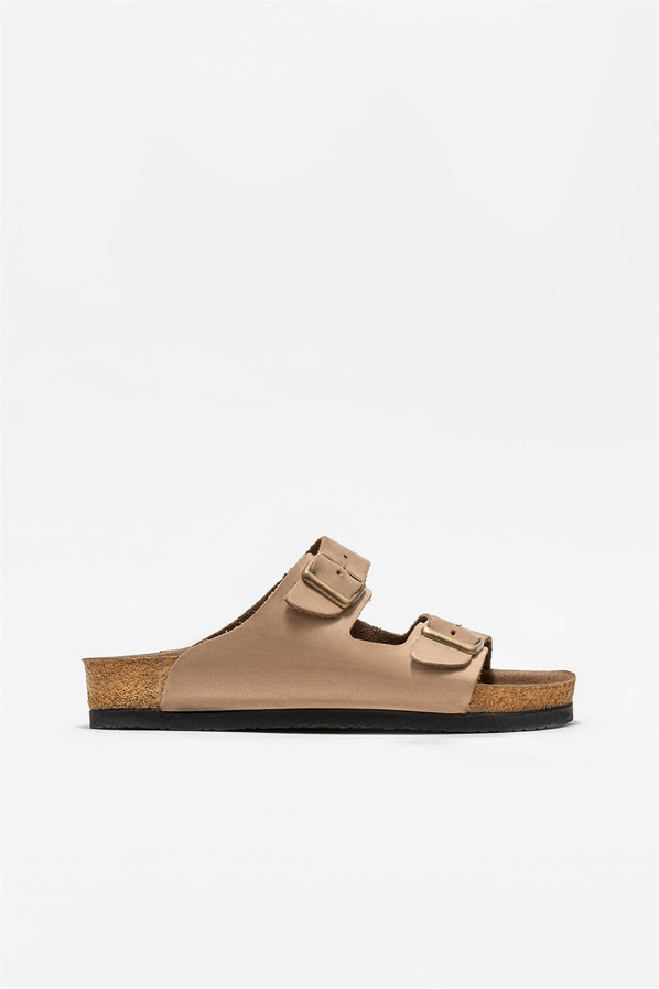 Vizon deri kadın düz terlik - Elle Shoes