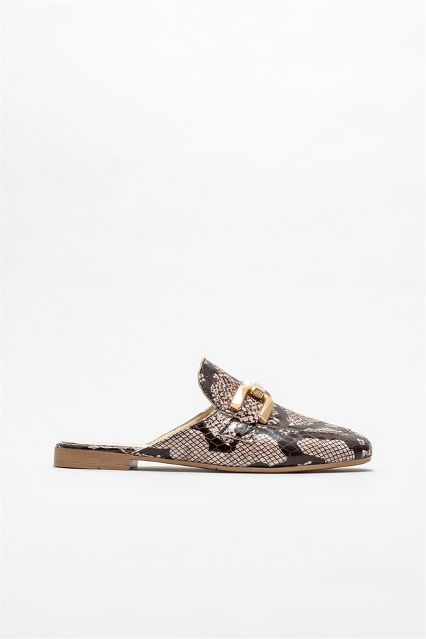 Vizon deri kadın düz terlik - Elle Shoes