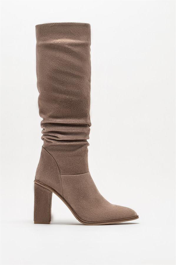 Vizon deri topuklu kadın çizme - Elle Shoes