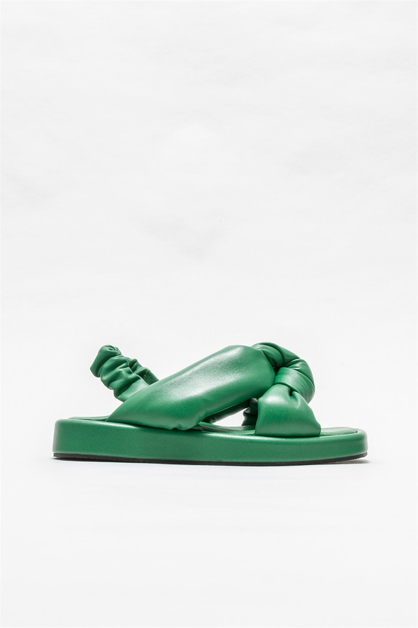 Yeşil deri düz kadın sandalet - Elle Shoes