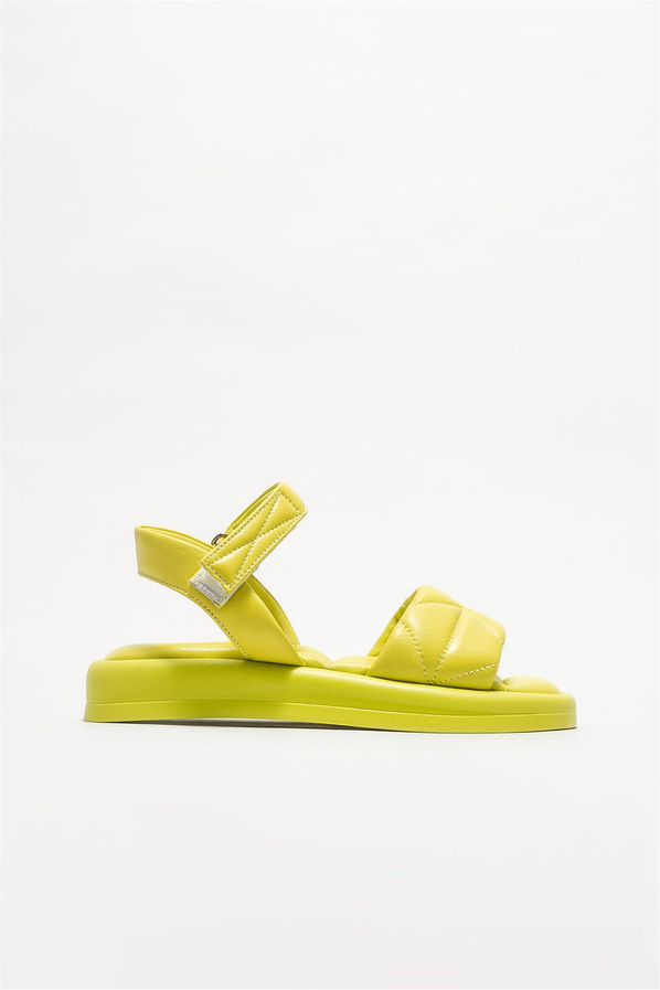 Yeşil deri kadın sandalet - Elle Shoes