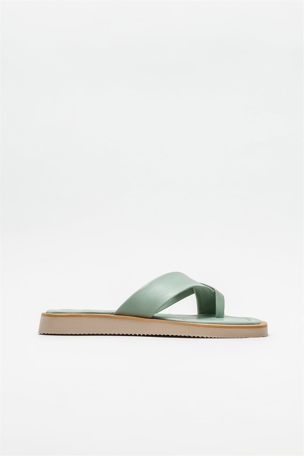 Yeşil kadın düz terlik - Elle Shoes