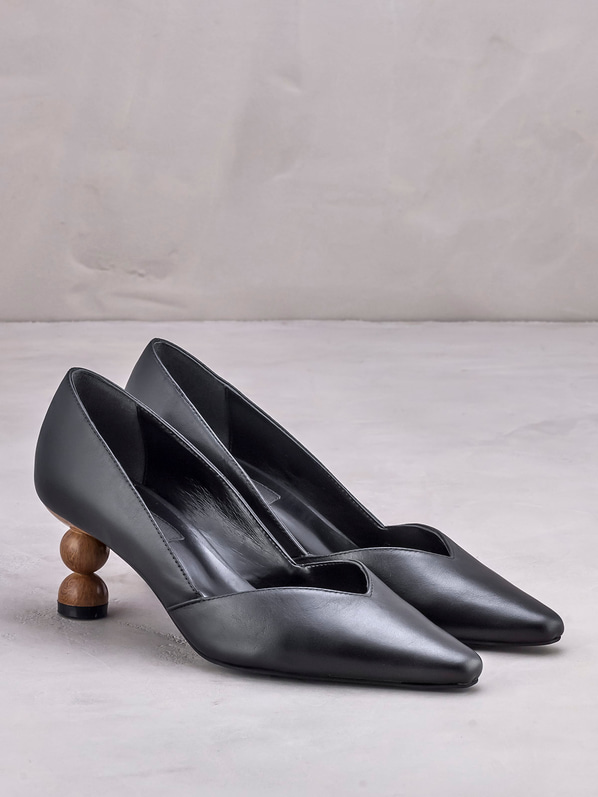Siyah deri topuklu kadın ayakkabı - Elle Shoes