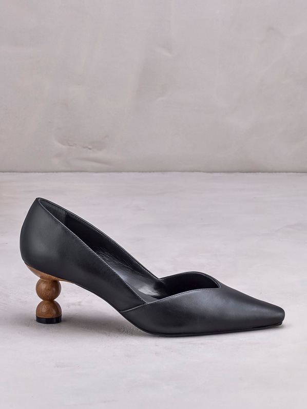 Siyah deri topuklu kadın ayakkabı - Elle Shoes