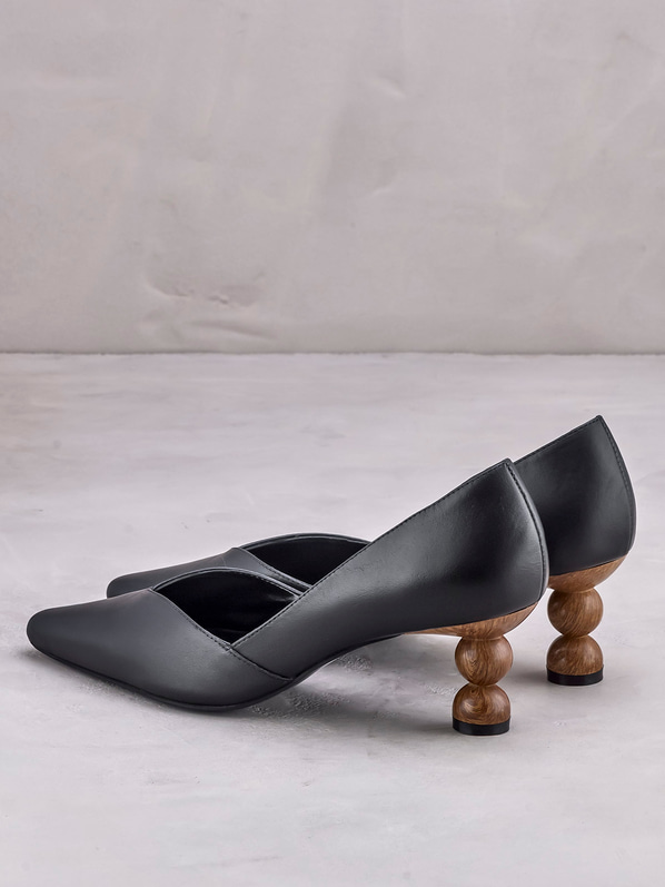 Siyah deri topuklu kadın ayakkabı - Elle Shoes