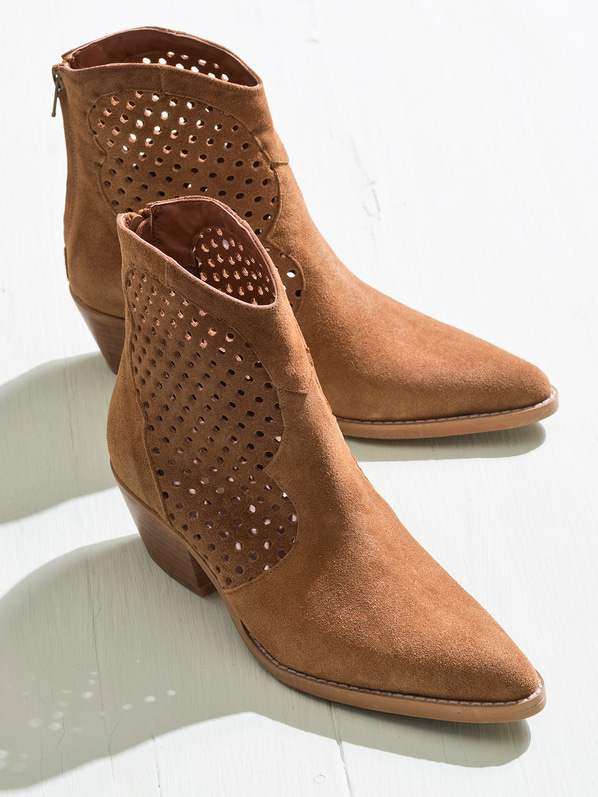 Taba deri düz kadın bot - Elle Shoes