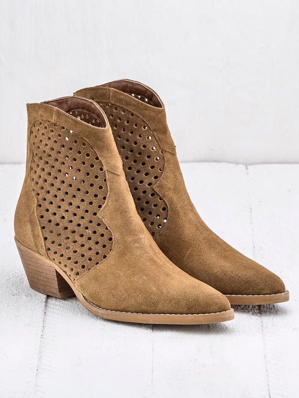Taba deri düz kadın bot - Elle Shoes