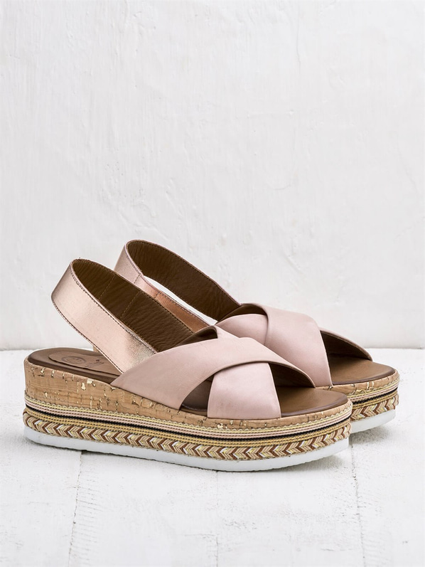 Pudra deri dolgu topuklu kadın sandalet - Elle Shoes