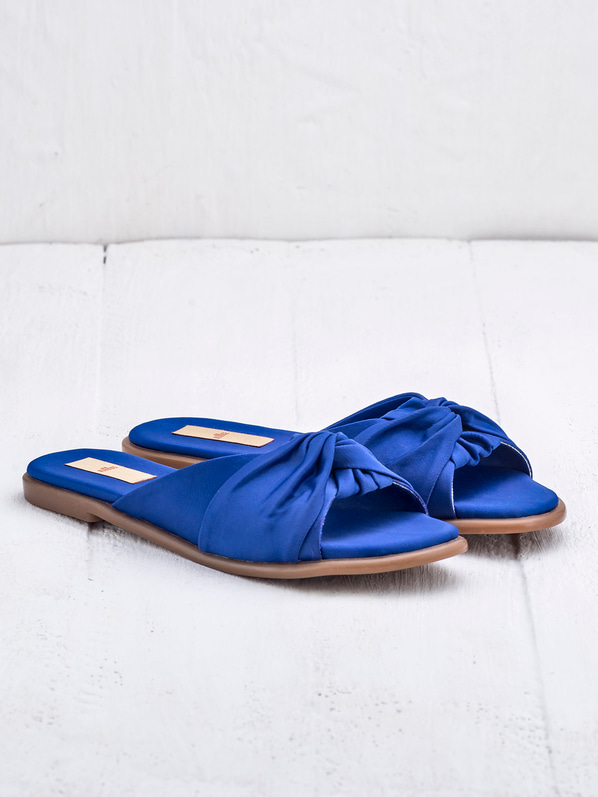 Mavi tekstil kadın düz terlik - Elle Shoes
