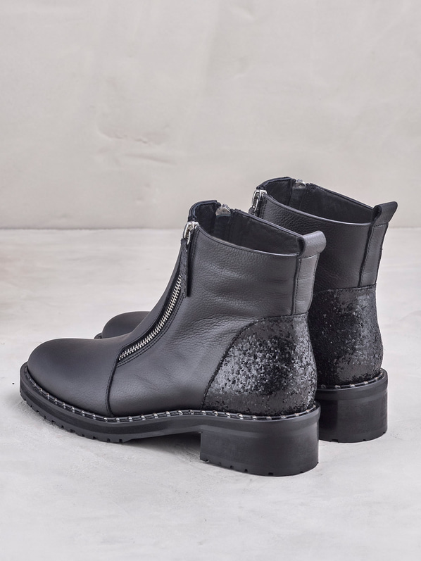 Siyah deri düz kadın bot - Elle Shoes