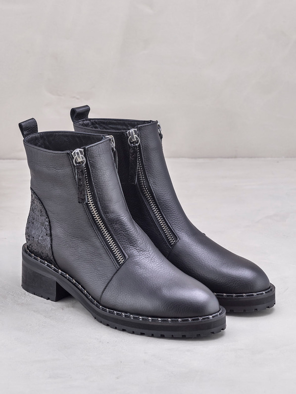 Siyah deri düz kadın bot - Elle Shoes