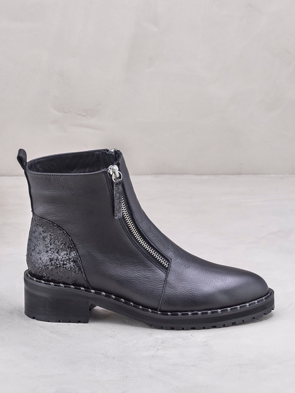 Siyah deri düz kadın bot - Elle Shoes
