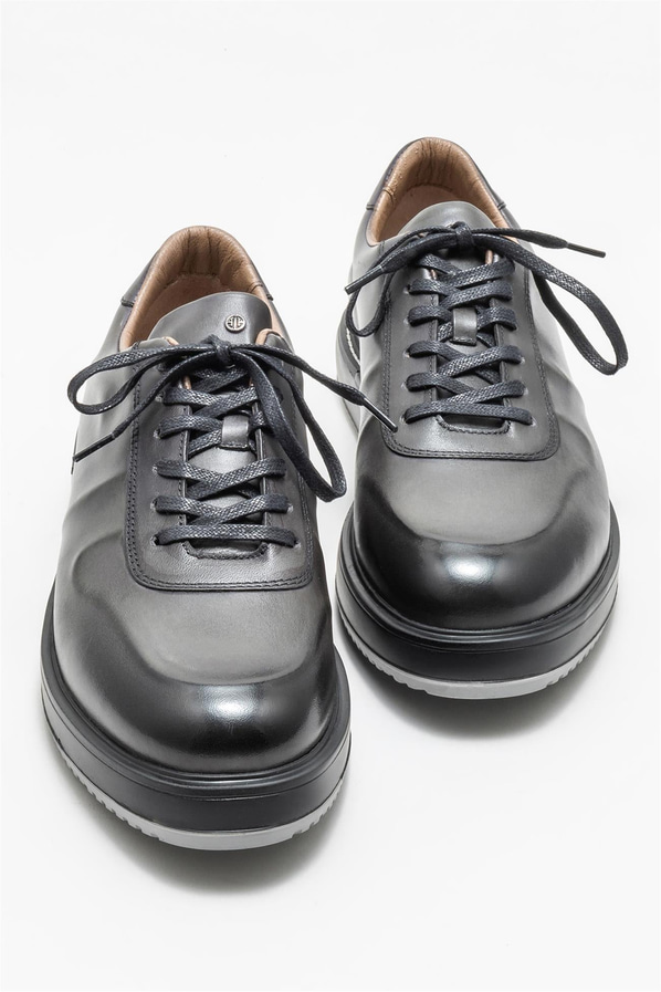 Antrasit deri erkek günlük ayakkabı, günlük kullanım için - Elle Shoes