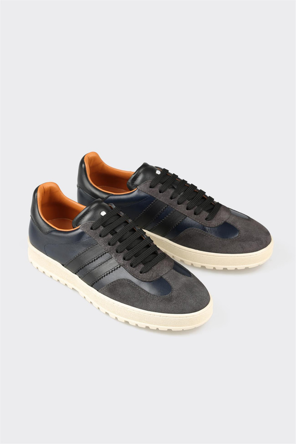 Antrasit deri ve süet erkek spor ayakkabı - Elle Shoes