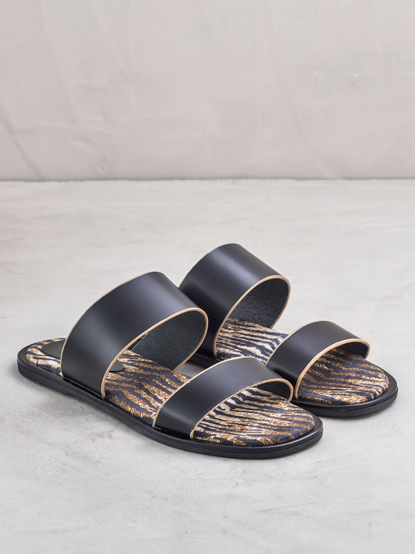 Siyah deri kadın düz terlik - Elle Shoes